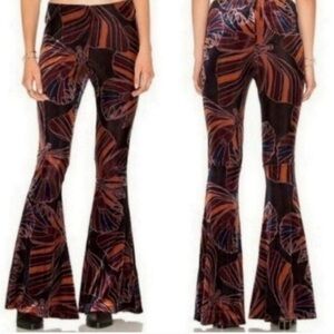 Free People Float Away Velvet Butterfly Flare Pants, Purple Combo, Size XS